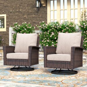 hera's house oversized high back outdoor swivel patio chairs set of 2, 5.5" thick cushions, wicker rattan patio furniture for deck porch balcony backyard, beige