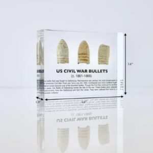 Civil War Minié Ball Bullets Display - Authentic Lead Bullets Preserved in Lucite, Handmade in USA, 4x3x1 inches, for Display or Education Purposes