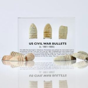 Civil War Minié Ball Bullets Display - Authentic Lead Bullets Preserved in Lucite, Handmade in USA, 4x3x1 inches, for Display or Education Purposes