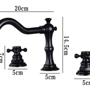 DUSJYOHRD Basin Faucet 3 Pcs Set Black Brass Dual Handle Bathroom Sink Faucet Hot and Cold Water Tap 3 Hole Bath Mixer Tap