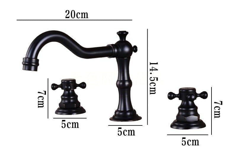 DUSJYOHRD Basin Faucet 3 Pcs Set Black Brass Dual Handle Bathroom Sink Faucet Hot and Cold Water Tap 3 Hole Bath Mixer Tap