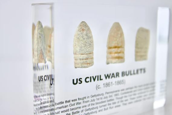 Civil War Minié Ball Bullets Display - Authentic Lead Bullets Preserved in Lucite, Handmade in USA, 4x3x1 inches, for Display or Education Purposes