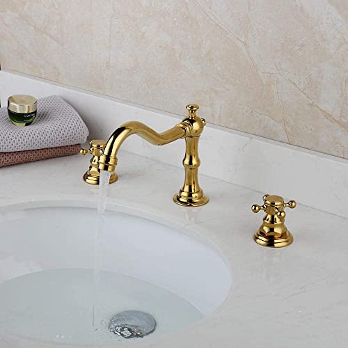 Bathroom Kitchen Basin Mixer Tap Sink Faucet 2 Handles 3Pcs Gold Bathroom Basin Faucet Bathtub Tap-Golden Plated