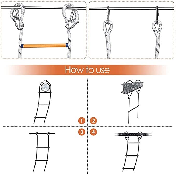 Emergency Fire Escape Ladder Flame Resistant Safety Extension Rope Ladder with 2 Hooks, 2-10 Story Homes Reusable Compact & Portable External Ladder