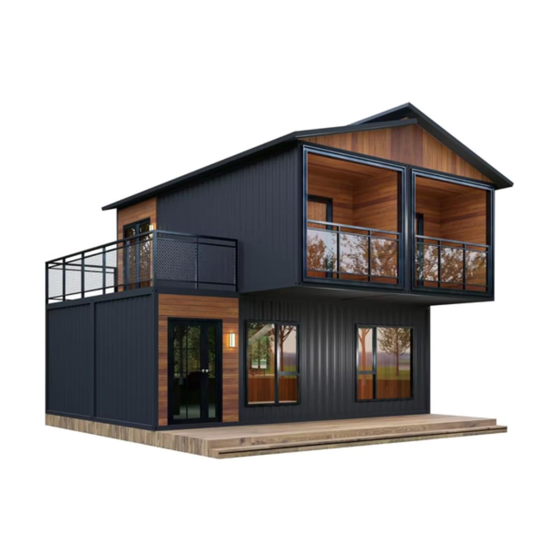 Double-Story Barn Homes, 20ft & 40ft Flat Pack Houses with Full Bathroom and Kitchen, Foldable Tiny Homes, Mobile Container Houses, Expo Groups Prefabricated Cabins for Living (20FT)