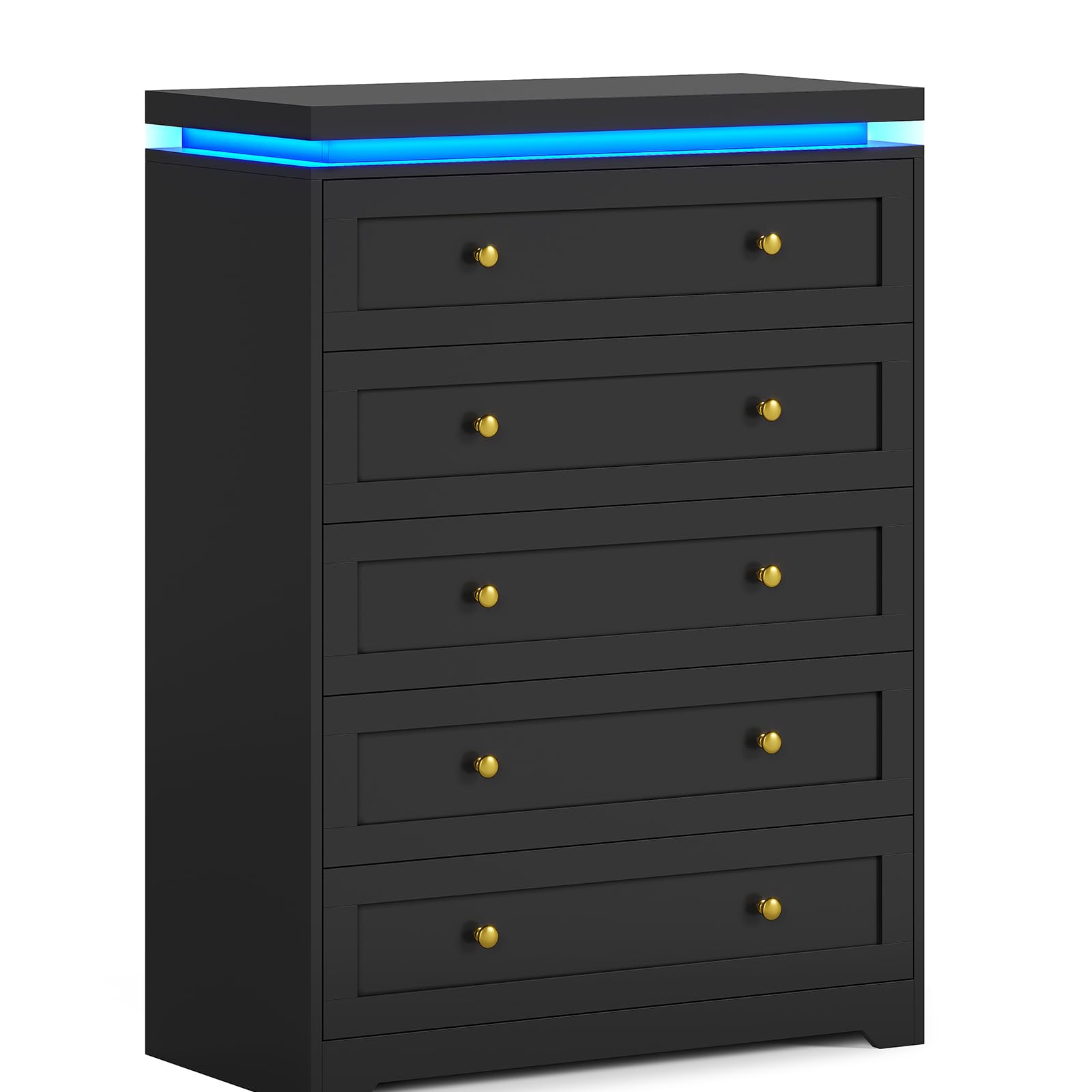 AOGLLATI Black Dresser for Bedroom,5 Drawer Dresser with Led Lights,Modern Led Tall Bedroom Dresser with Top Floating Design for Bedroom Hallway,Black