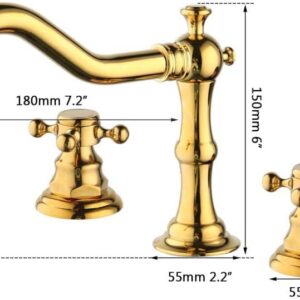 Bathroom Kitchen Basin Mixer Tap Sink Faucet 2 Handles 3Pcs Gold Bathroom Basin Faucet Bathtub Tap-Golden Plated