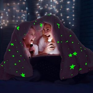 Glow in The Dark Blanket, Star Theme, for Toddlers and Girls Aged 3-15, Perfect for Home, Car, Outdoors, Winter, Thanksgiving, Christmas, Birthday, Presents, Gifts, Holidays