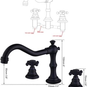 Bathroom Kitchen Basin Mixer Tap Sink Faucet 2 Handles 3Pcs Gold Bathroom Basin Faucet Bathtub Tap-Matte Black