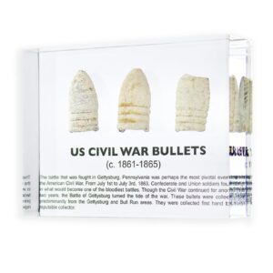 Civil War Minié Ball Bullets Display - Authentic Lead Bullets Preserved in Lucite, Handmade in USA, 4x3x1 inches, for Display or Education Purposes