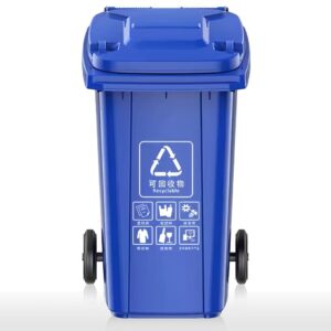 psybrythia large outdoor garbage can wastebasket with lid ＆ resistant wheels, 100l 120l 240l large capacity commercial trash can for patios, kitchens, and outdoor entertaining(blue)