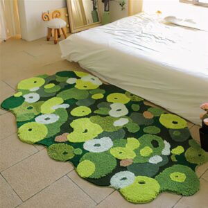 xyruihang shag 3d moss green rug carpet for bedroom aesthetic bedside rug soft fluffy irregular moss area rug for living room non slip large moss bath mats washable nursery hallway runner (39x20)