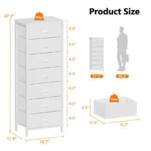 Furnulem White Tall Dresser for Bedroom with 7 Drawers, Vertical Chest of Drawers in Closet, End Table, Nightstand Storage Tower Unit Organizer with Fabric Bins for Dorm,Living Room,Entryway,Hallyway