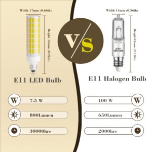 Chinnor E11 Led Bulb 75w 100w Equivalent Dimmable,Daylight 6000K,T3 T4 JDE11 Mini Candelabra Base 110V 120V 130V 100W Halogen Replacement, Pack of 2