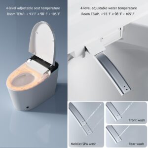 Smart Toilet With Bidet Built in Heated Seat, Auto Open/Close Lid, Modern Toilet Elongated, One Piece Tankless, LED Display, Night Light, Warm Water/Air Dry, Auto Flush, Foot Sensor, Remote Control