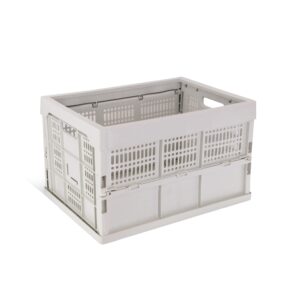 lite delight 52l collapsible heavy duty storage bin/container, stackable folding plastic bin, grated wall, utility (1, tcs-52hg1, square, 52, liters, bin grey)