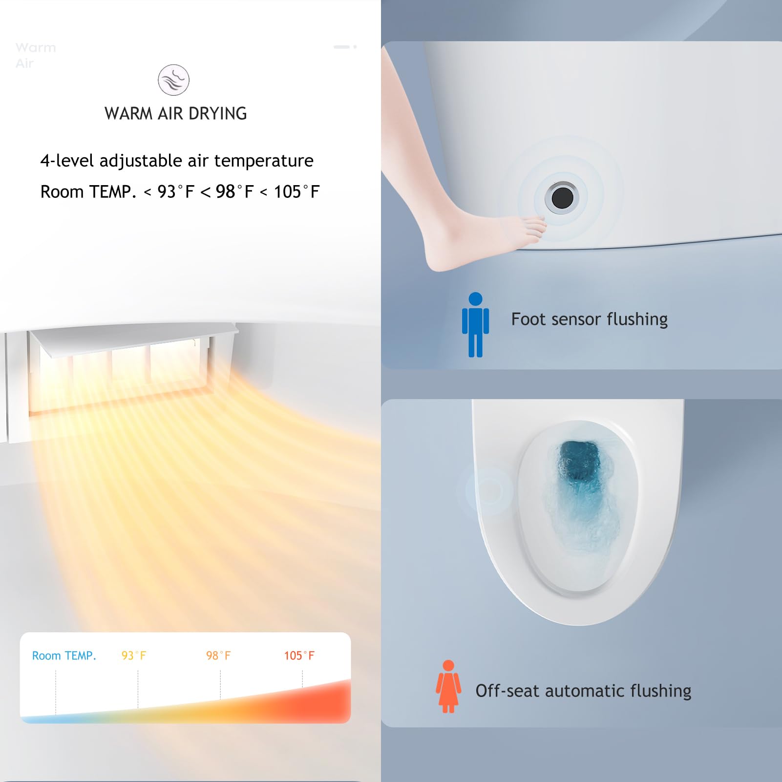 Smart Toilet With Bidet Built in Heated Seat, Auto Open/Close Lid, Modern Toilet Elongated, One Piece Tankless, LED Display, Night Light, Warm Water/Air Dry, Auto Flush, Foot Sensor, Remote Control