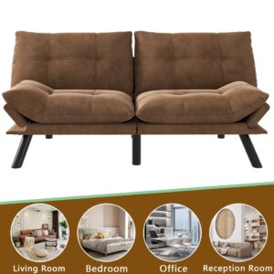 71" Chamois Futon Couch Bed with Mattress Included,Convertible Folding Sleeper Sofa Bed with Adjustable Backrests,Modern Loveseat Sleeper for Living Room Bedroom Small Space Home Office (Coffee Brown)