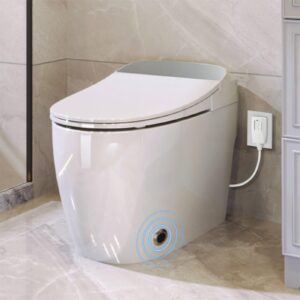 heated seat smart toilet, modern elongated toilet with warm water, dual auto flush,foot sensor operation,heated bidet seat, automatic flush tank less toilet without bidet (a)