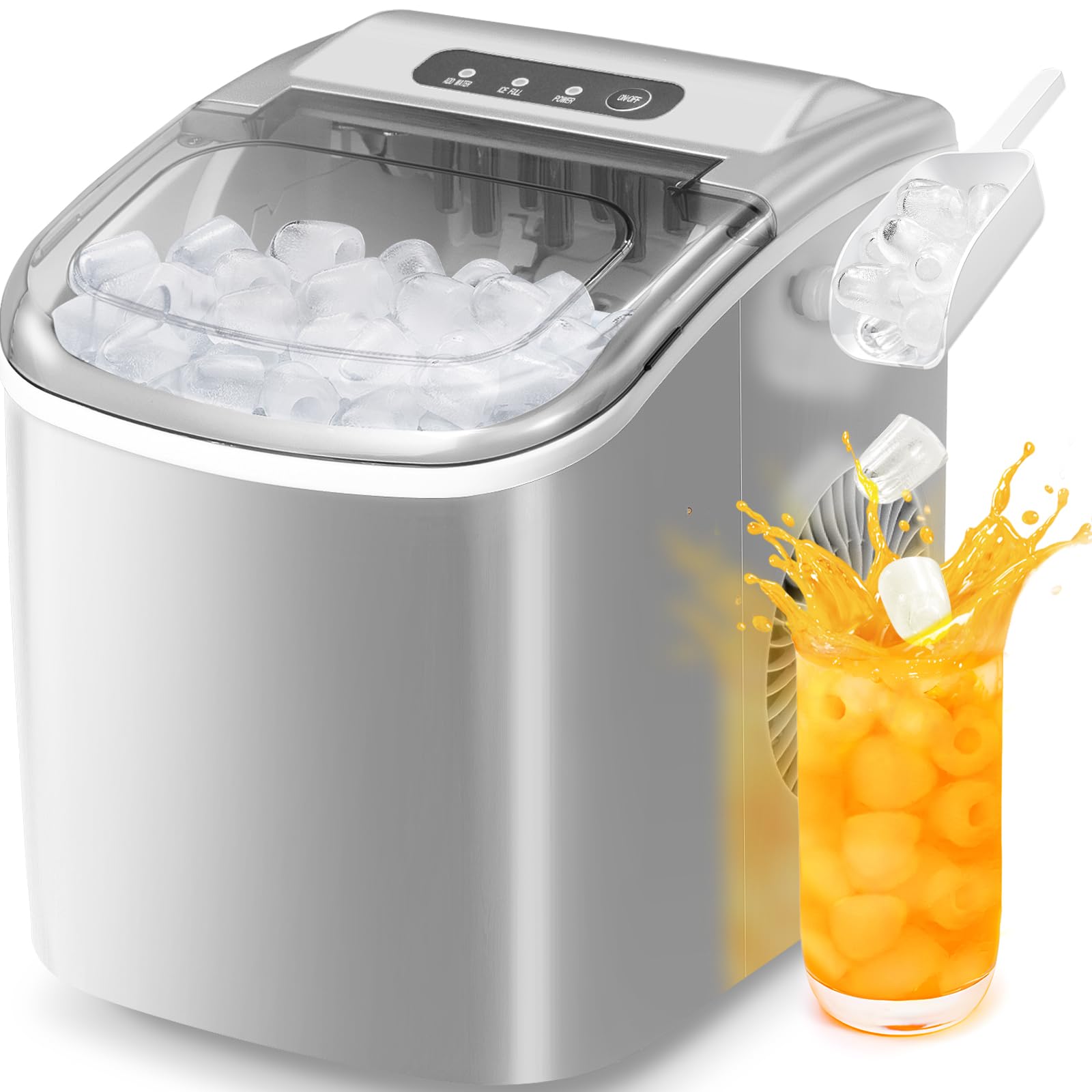 Antarctic Star Countertop Ice Maker，Portable Ice Makers with Self-Cleaning, Bullet Ice Machine, 26Lbs/24H, 9 Ice Cubes Ready in 6 Mins for Kitchen Bar Party RV, Grey