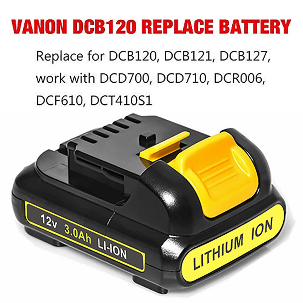 Xmenany 2Pack 3.0Ah DCB120 Battery Replacement for Dewalt 12V Battery Max Lithium-ion DCB120 DCB123 DCB127 Higher Capacity