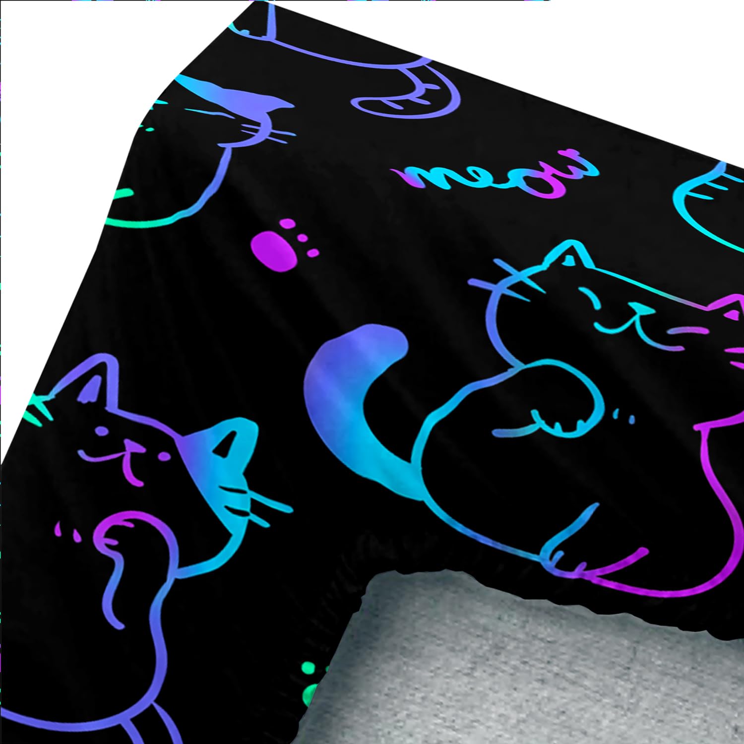 UEVBF 3D Neon Cat Sheets Twin Size Bed Set,Gradient Line Kawaii Cat Fitted Sheet Set for Teens Kids Boys Girls Room Decoration,Black Cute Bedding Fitted Sheet Set,1 Fitted Sheet+2 Pillowcases.