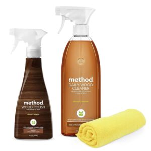 method daily wood cleaner 28oz method wood polish 14 oz, daily hardwood cleaner bundle with microfiber towel