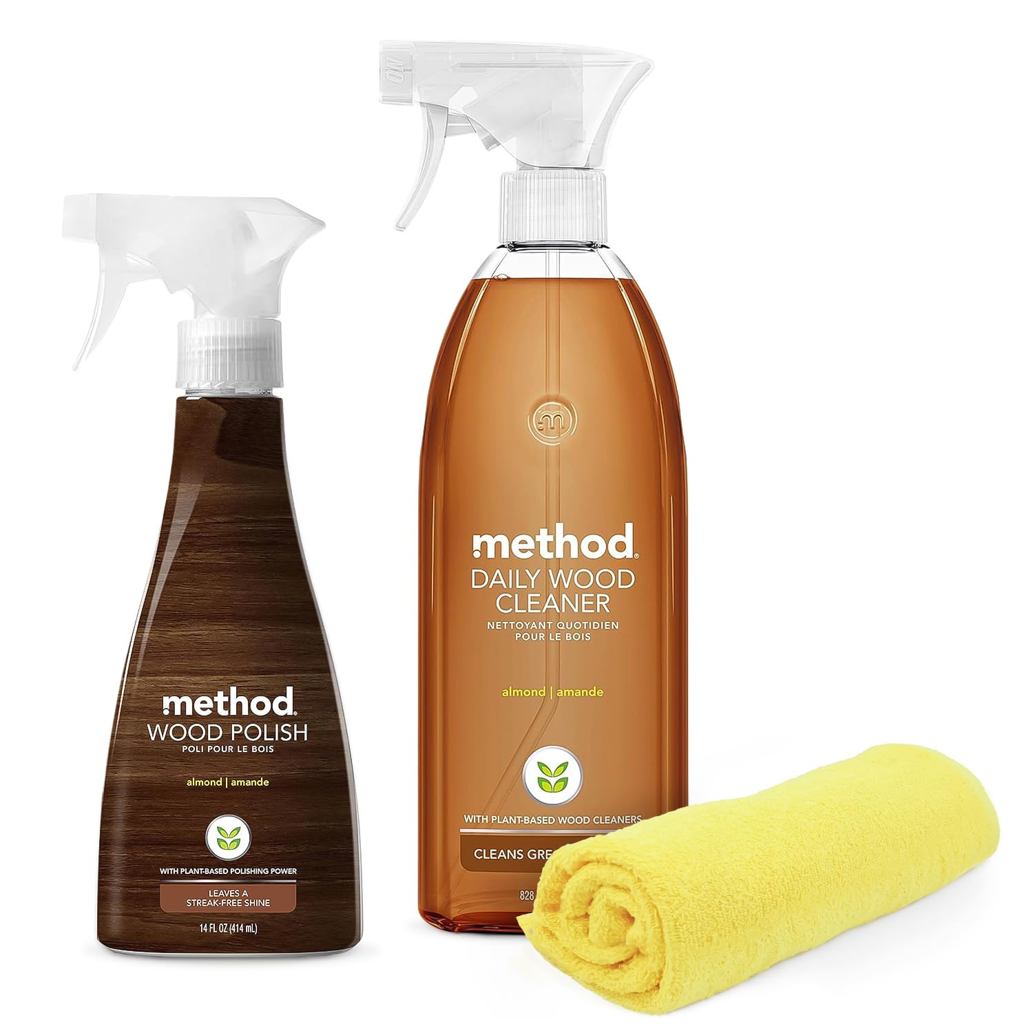 Method Daily Wood Cleaner 28oz Method Wood Polish 14 Oz, Daily Hardwood Cleaner Bundle with Microfiber Towel