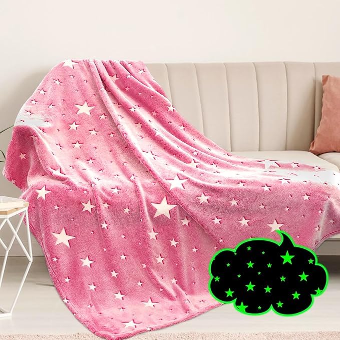 Glow in The Dark Blanket, Star Theme, for Toddlers and Girls Aged 3-15, Perfect for Home, Car, Outdoors, Winter, Thanksgiving, Christmas, Birthday, Presents, Gifts, Holidays