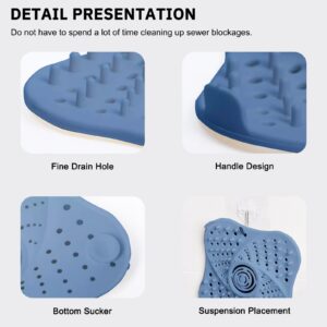 Prevent Blockage, Silicone Floor Drain Filter, Built-in Suction Cup Bathtub Drain Cover, Easy to Install Suitable for Bathroom Bathtub Kitchen Blue Four Pack