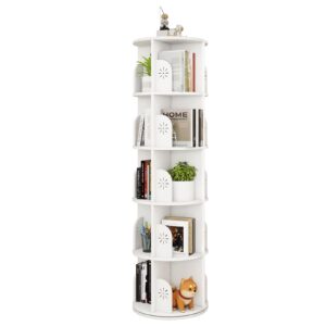 hestiasko 5 tier rotating bookshelf, 360 rotating bookcase, spinning bookshelf tower for kids & adults, corner bookshelf for small space, revolving bookcase for bedroom, living room, white