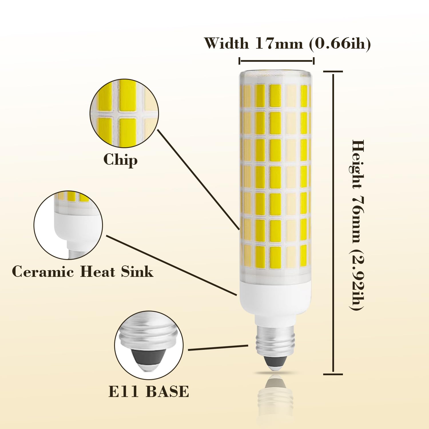 Chinnor E11 Led Bulb 75w 100w Equivalent Dimmable,Daylight 6000K,T3 T4 JDE11 Mini Candelabra Base 110V 120V 130V 100W Halogen Replacement, Pack of 2