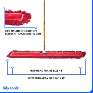 48 Inch Red Dust Mop with Wood Handle and 48 Inch Dust Mop Refill Bundle - 1 Mop Sets and 4 Refills