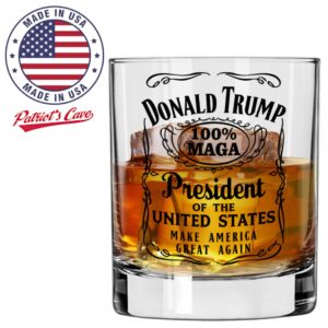 Patriots Cave - Donald Trump Whiskey Label 100% MAGA 10.5 oz Whiskey Glass for Dad, Gift for Husband, Stepfather Gift Idea, Unique Gifts for Men, Trump Stuff, Maga Merch