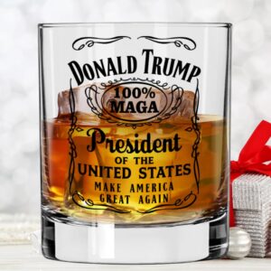 Patriots Cave - Donald Trump Whiskey Label 100% MAGA 10.5 oz Whiskey Glass for Dad, Gift for Husband, Stepfather Gift Idea, Unique Gifts for Men, Trump Stuff, Maga Merch