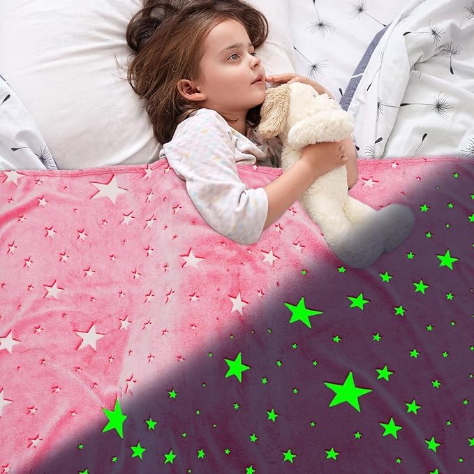 Glow in The Dark Blanket, Star Theme, for Toddlers and Girls Aged 3-15, Perfect for Home, Car, Outdoors, Winter, Thanksgiving, Christmas, Birthday, Presents, Gifts, Holidays