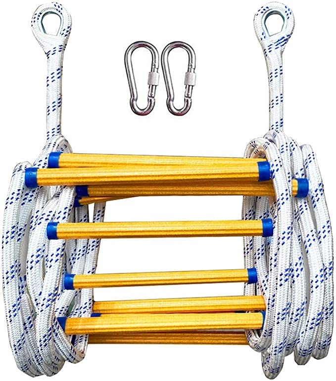 Emergency Fire Escape Ladder Flame Resistant Safety Extension Rope Ladder with 2 Hooks, 2-10 Story Homes Reusable Compact & Portable External Ladder