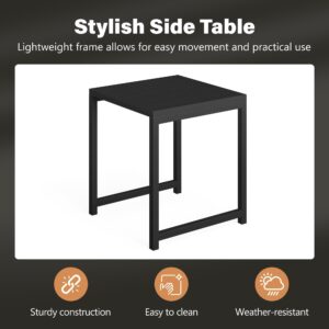 Solaste Aluminum Outdoor Patio Side Table, Water-Resistant Metal Patio Side Table with Slatted Top, Square Outdoor End Tables for Deck Garden Poolside, Black