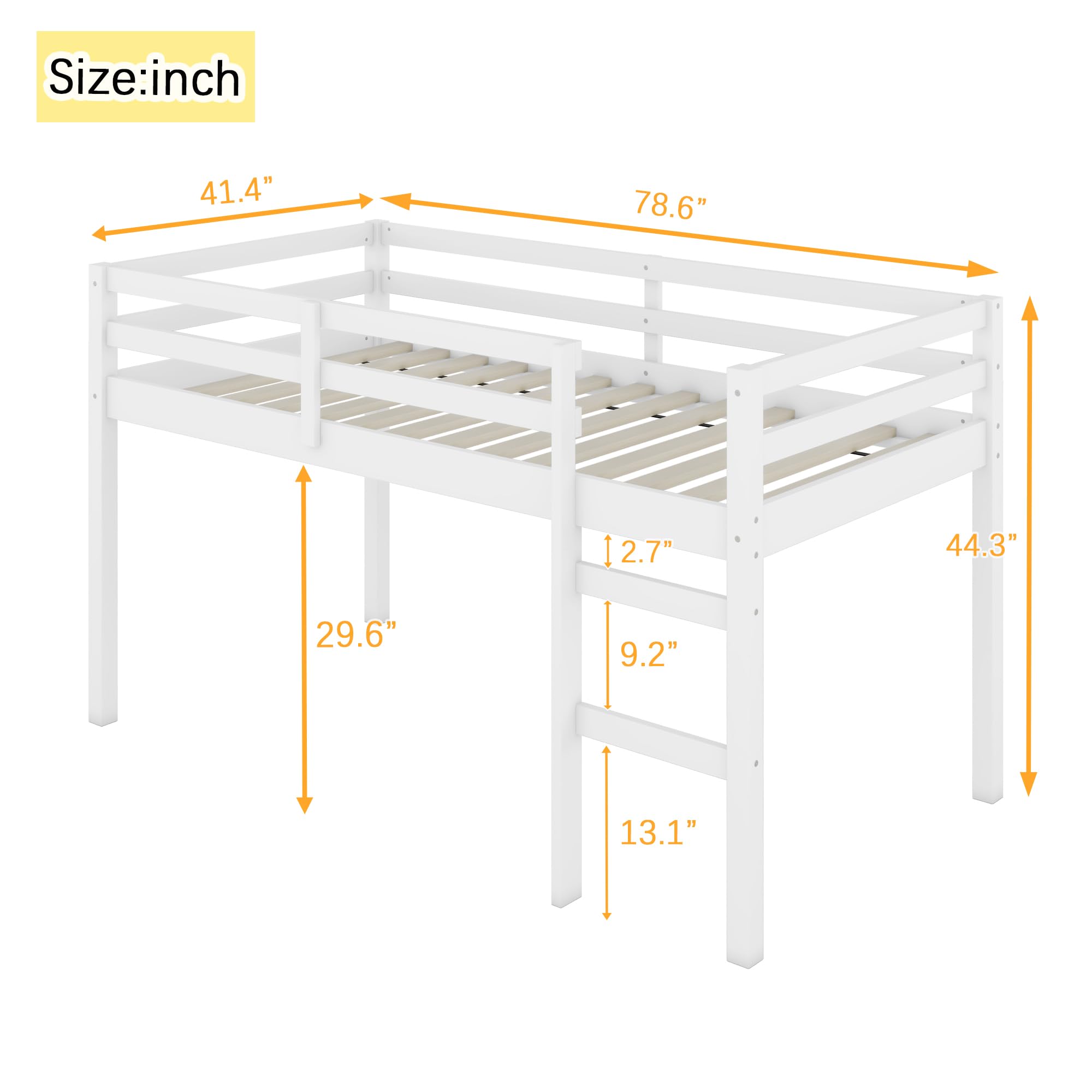 Bellemave Twin Size loft Bed for Kids, Kids loft Bed with Ladder, Wooden loft Bed for Kids, Low loft Bed, White