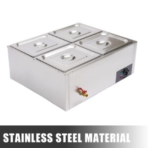 4-Pan Commercial Food Warmer, Professional Stainless Steel Bain Marie Buffet Countertop Electric Steam Table with Temperature Control & Lid, 5.9in Deep for Parties Restaurants (850w 110V)