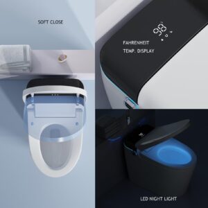 Smart Toilet With Bidet Built in Heated Seat, Auto Open/Close Lid, Modern Toilet Elongated, One Piece Tankless, LED Display, Night Light, Warm Water/Air Dry, Auto Flush, Foot Sensor, Remote Control