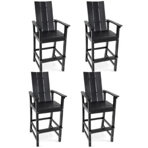 giantex 52” tall adirondack chair set of 4, hdpe outdoor bar stool with ergonomic backrest, armrests, footrest, fire pit chair, all weather patio bistro chair for yard, garden, lawn chair (black)