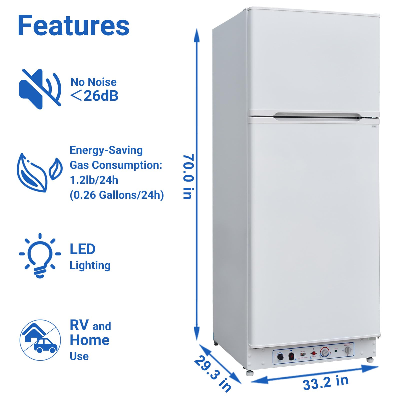 Smad 13.4 cu.ft Gas Refrigerator with Freezer, Propane RV Fridge for RVs, Campers, Off-Grid Cabins, White