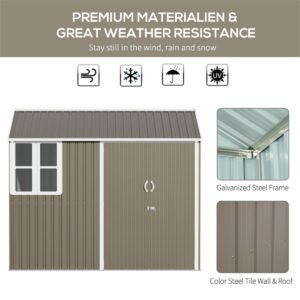 48 ft² Garden Shed with Galvanized Steel Frame, Double Doors, and Window, Spacious Storage Solution for Tools, Outdoor Equipment, Weather-Resistant & Lockable