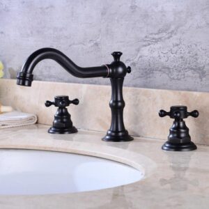 dusjyohrd basin faucet 3 pcs set black brass dual handle bathroom sink faucet hot and cold water tap 3 hole bath mixer tap