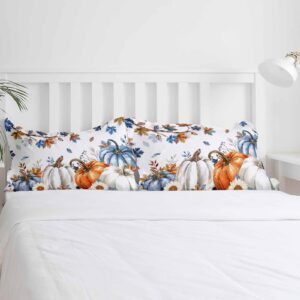 Fall Navy Blue Pumpkins 3 Pieces Bedding Set Cal. King Size, Thanksgiving Maple Leaves Soft Duvet Cover Set Comforter Cover Set with Zipper Closure&Corner Ties All-Season Breathable Bedding Set