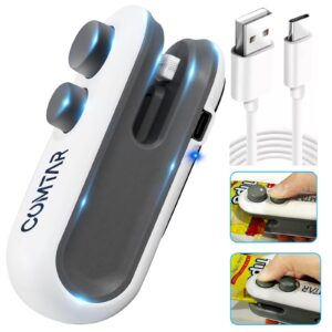 comtar mini bag sealer,2 in 1 usb c rechargeable chip bag sealer heat seal tool, 2 pack portable handheld vacuum food sealer bag sealing machine for snacks chips fresh storage snack