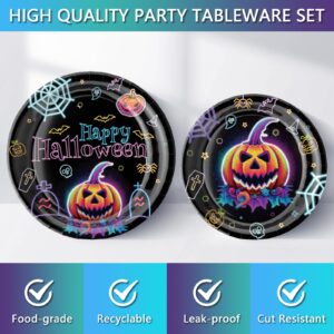 170PCS Halloween Party Plates and Napkins Set, Happy Halloween Holiday Pumpkin Ghost Dinnerware Party Decorations, Disposable Tableware for Kids Birthday Baby Shower Decor, Serve 24 Guests