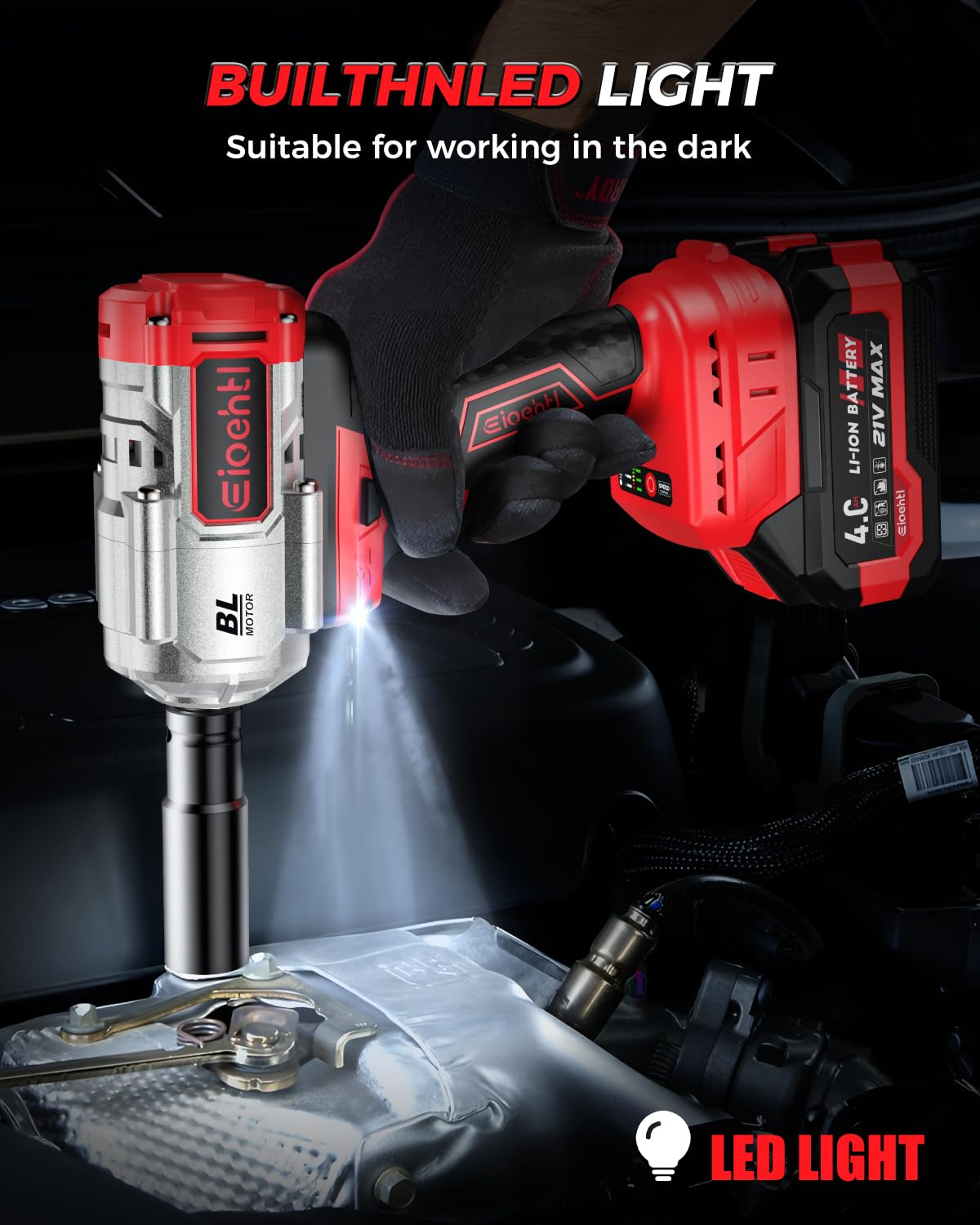 Cordless Impact Wrench, 1200Nm(900 Ft-lbs)1/2" Brushless Impact Gun, 2x4.0AH Batteries Electric Impact Motor Variable Speeds, 21V High Torque Power Impact Driver Ideal for Car, DIY, and Truck RV/Mower