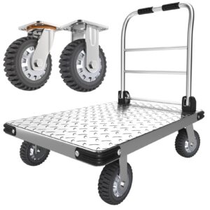 2200 lbs. capacity foldable push cart dolly | moving platform hand truck | heavy duty space saving collapsible | swivel flat bed wagon - furniture luggage lifting